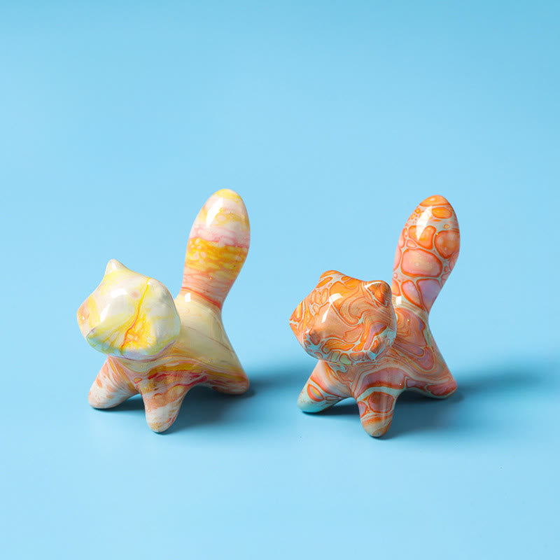 Buddha Stones Mini Lovely Cat Ebony Wood Lacquer Craft Peace Decoration 4*2.2cm(Random Color) - image 0