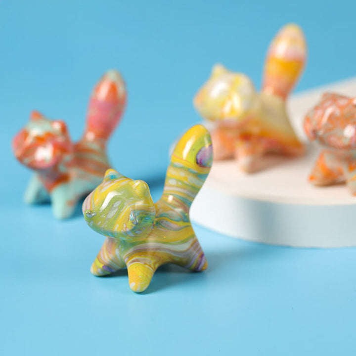 Buddha Stones Mini Lovely Cat Ebony Wood Lacquer Craft Peace Decoration 4*2.2cm(Random Color) - image 2