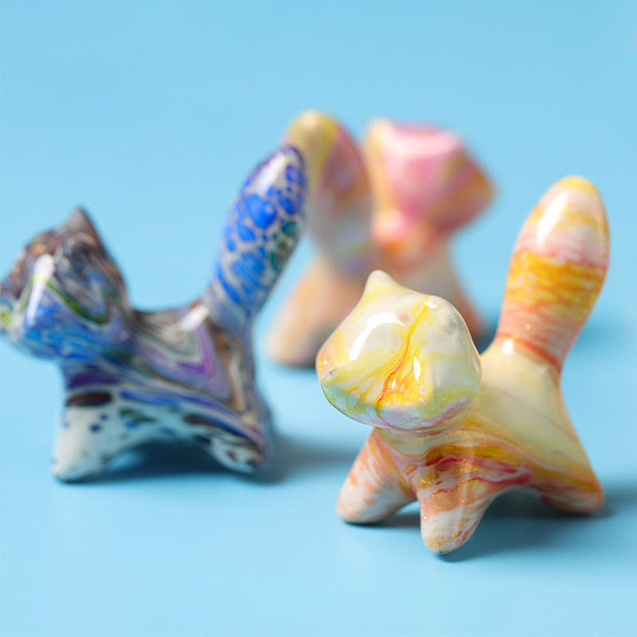 Buddha Stones Mini Lovely Cat Ebony Wood Lacquer Craft Peace Decoration 4*2.2cm(Random Color) - image 4