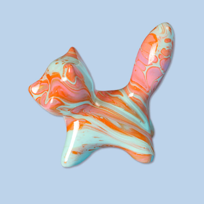 Buddha Stones Mini Lovely Cat Ebony Wood Lacquer Craft Peace Decoration 4*2.2cm(Random Color) - Fox 4*2.2cm(Color Random) - image 1