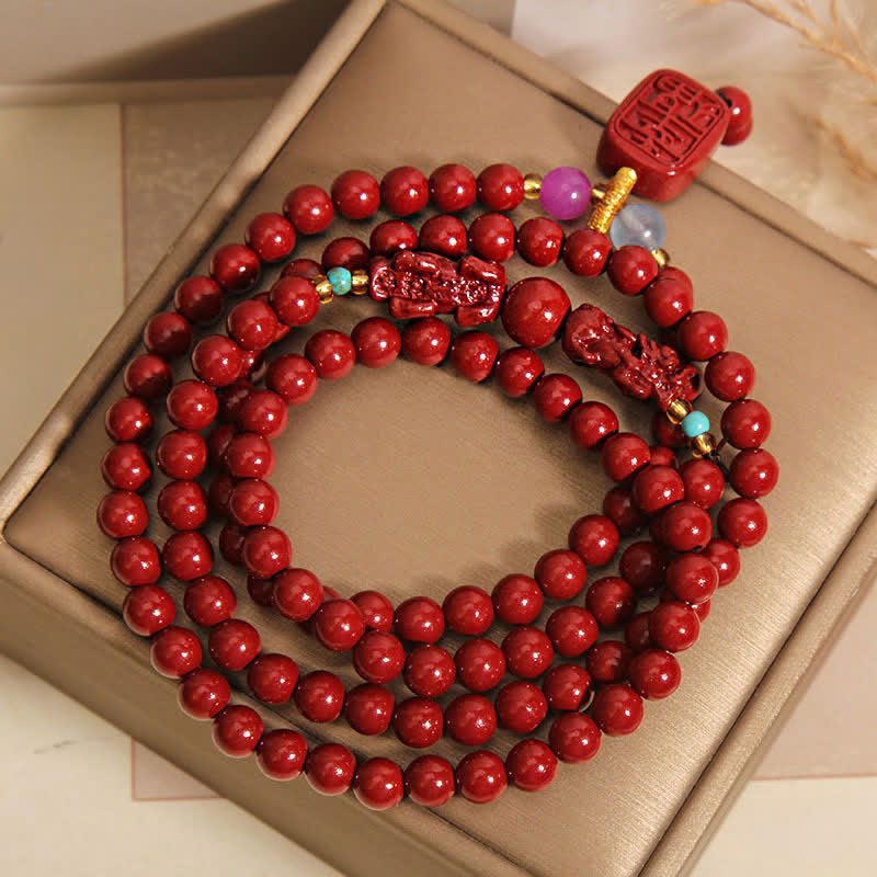 Buddha Stones Tibetan 108 Beads Cinnabar Pixiu Luck Mala - image 9