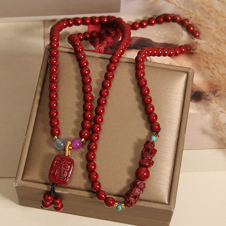 Buddha Stones Tibetan 108 Beads Cinnabar Pixiu Luck Mala - image 4