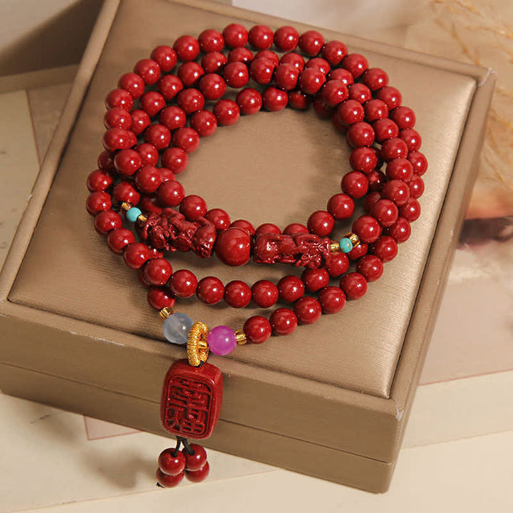 Buddha Stones Tibetan 108 Beads Cinnabar Pixiu Luck Mala - image 8