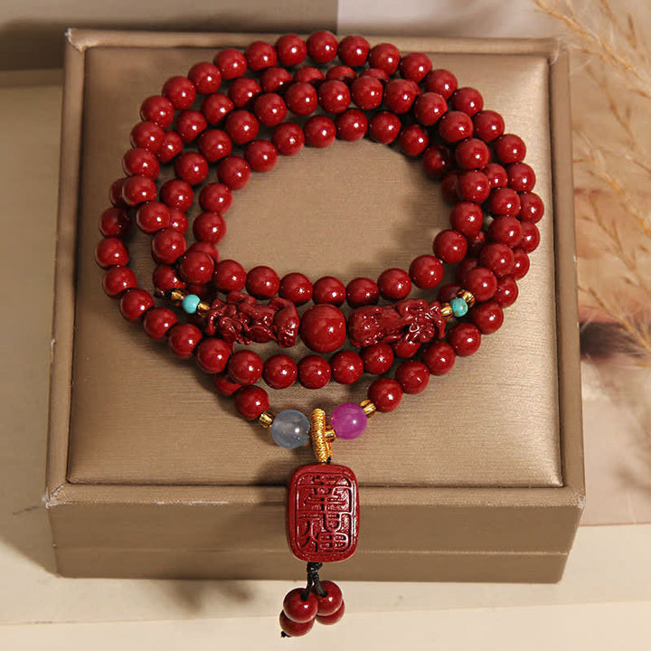 Buddha Stones Tibetan 108 Beads Cinnabar Pixiu Luck Mala - image 2