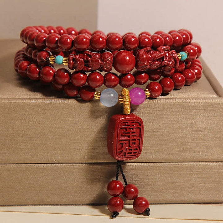 Buddha Stones Tibetan 108 Beads Cinnabar Pixiu Luck Mala - image 1