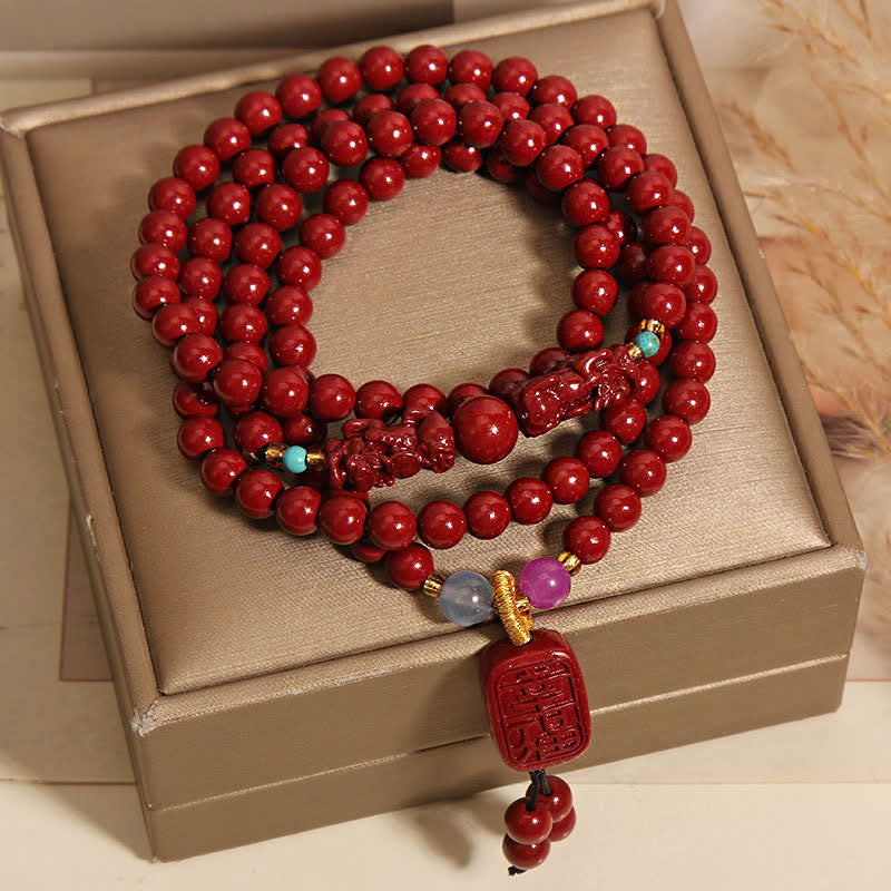 Buddha Stones Tibetan 108 Beads Cinnabar Pixiu Luck Mala - image 3