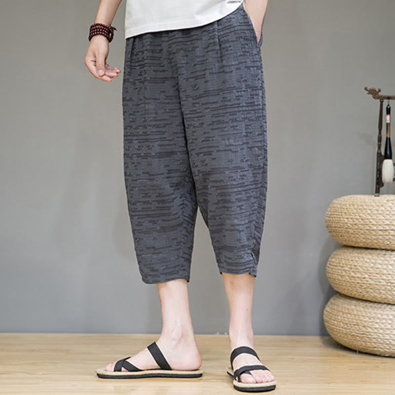 Buddha Stones Summer Minimalist Side Slit Solid Men's Harem Three-Quarter Pants With Pockets - image 2