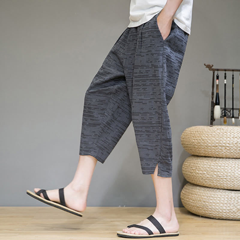 Buddha Stones Summer Minimalist Side Slit Solid Men's Harem Three-Quarter Pants With Pockets - image 5