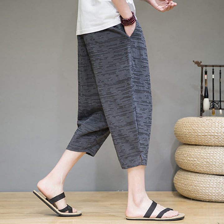 Buddha Stones Summer Minimalist Side Slit Solid Men's Harem Three-Quarter Pants With Pockets - image 4