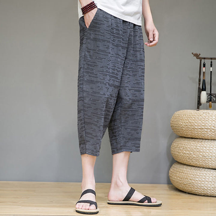 Buddha Stones Summer Minimalist Side Slit Solid Men's Harem Three-Quarter Pants With Pockets - image 7