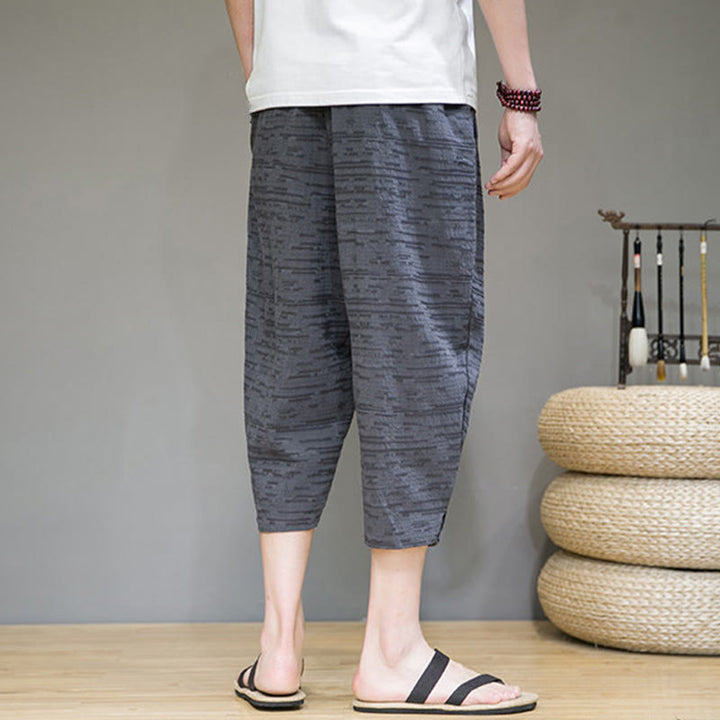 Buddha Stones Summer Minimalist Side Slit Solid Men's Harem Three-Quarter Pants With Pockets - image 3