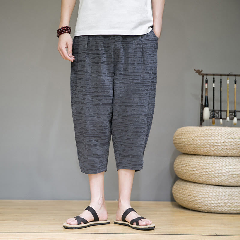 Buddha Stones Summer Minimalist Side Slit Solid Men's Harem Three-Quarter Pants With Pockets - image 1