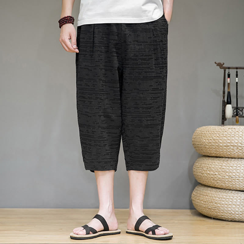 Buddha Stones Summer Minimalist Side Slit Solid Men's Harem Three-Quarter Pants With Pockets - image 14