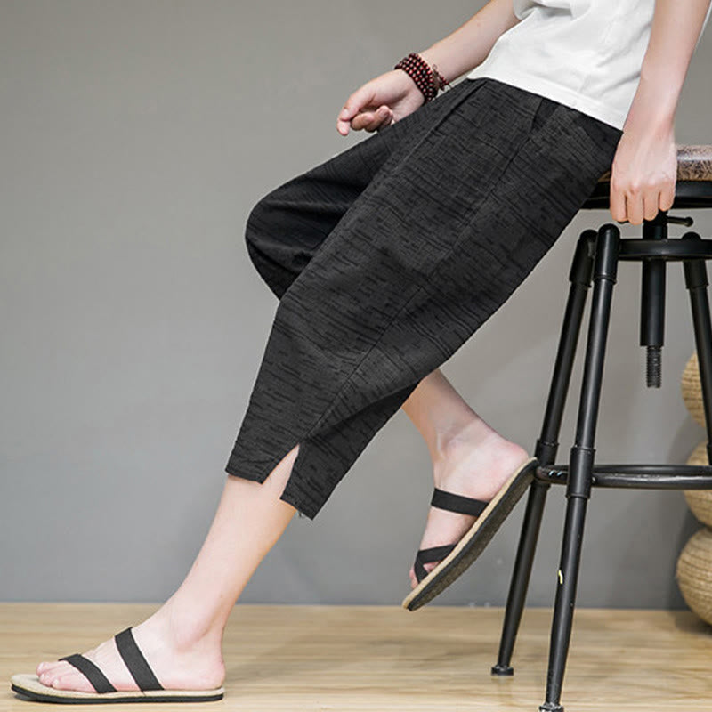 Buddha Stones Summer Minimalist Side Slit Solid Men's Harem Three-Quarter Pants With Pockets - image 19