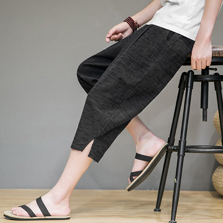 Buddha Stones Summer Minimalist Side Slit Solid Men's Harem Three-Quarter Pants With Pockets - image 19