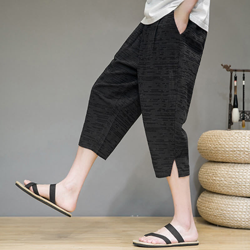 Buddha Stones Summer Minimalist Side Slit Solid Men's Harem Three-Quarter Pants With Pockets - image 18