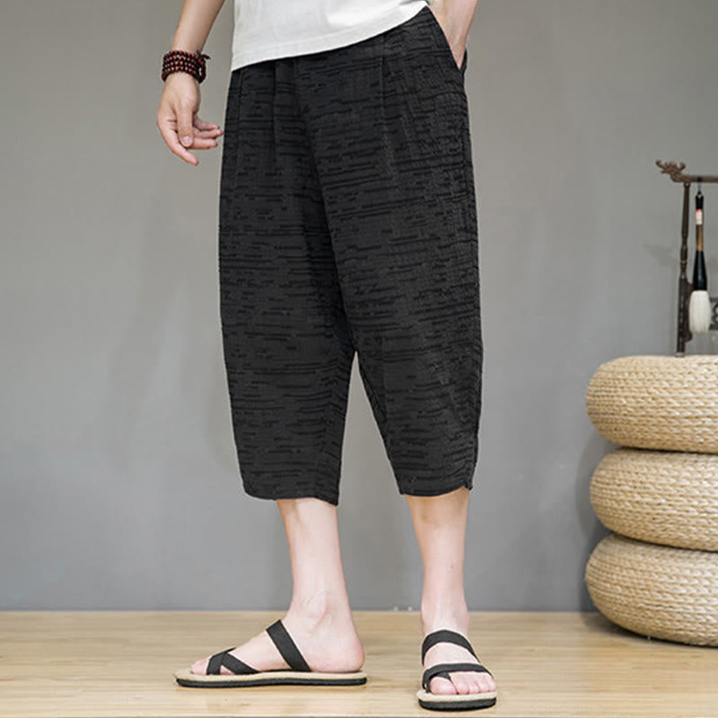 Buddha Stones Summer Minimalist Side Slit Solid Men's Harem Three-Quarter Pants With Pockets - image 17