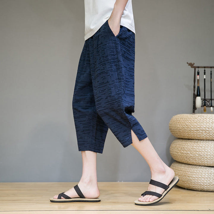 Buddha Stones Summer Minimalist Side Slit Solid Men's Harem Three-Quarter Pants With Pockets - SteelBlue - US/UK/AU44，EU54 (4XL) - image 20