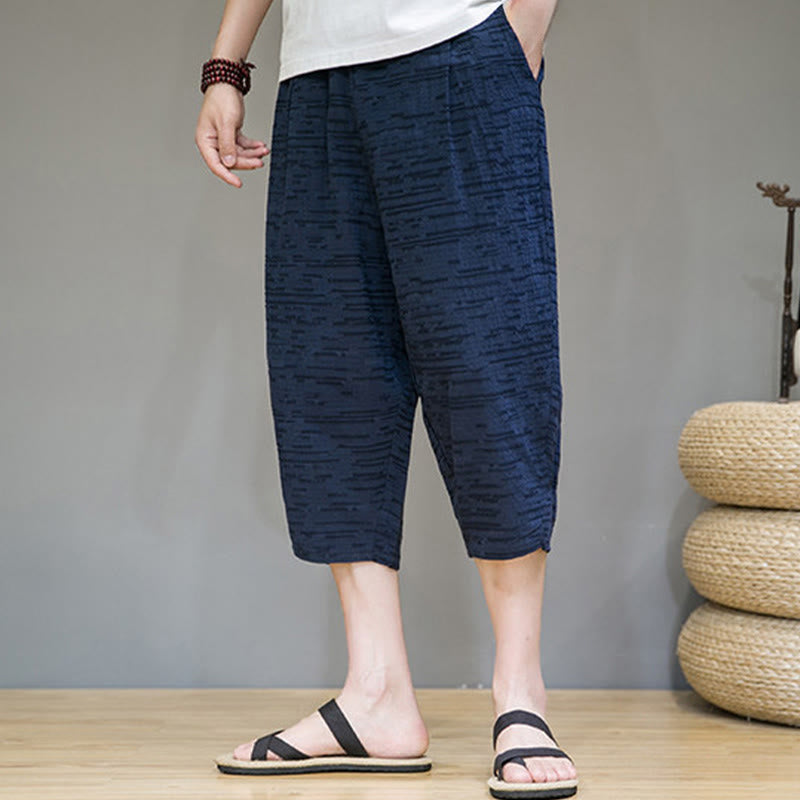 Buddha Stones Summer Minimalist Side Slit Solid Men's Harem Three-Quarter Pants With Pockets - image 24