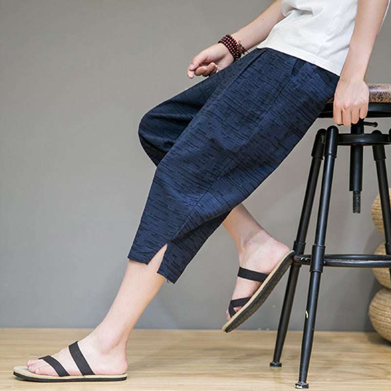 Buddha Stones Summer Minimalist Side Slit Solid Men's Harem Three-Quarter Pants With Pockets - image 26