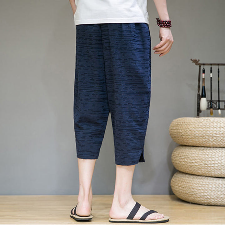 Buddha Stones Summer Minimalist Side Slit Solid Men's Harem Three-Quarter Pants With Pockets - image 25