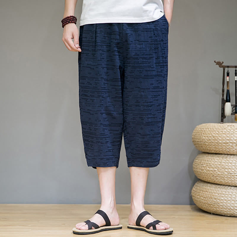 Buddha Stones Summer Minimalist Side Slit Solid Men's Harem Three-Quarter Pants With Pockets - image 22