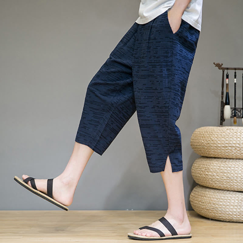 Buddha Stones Summer Minimalist Side Slit Solid Men's Harem Three-Quarter Pants With Pockets - image 27