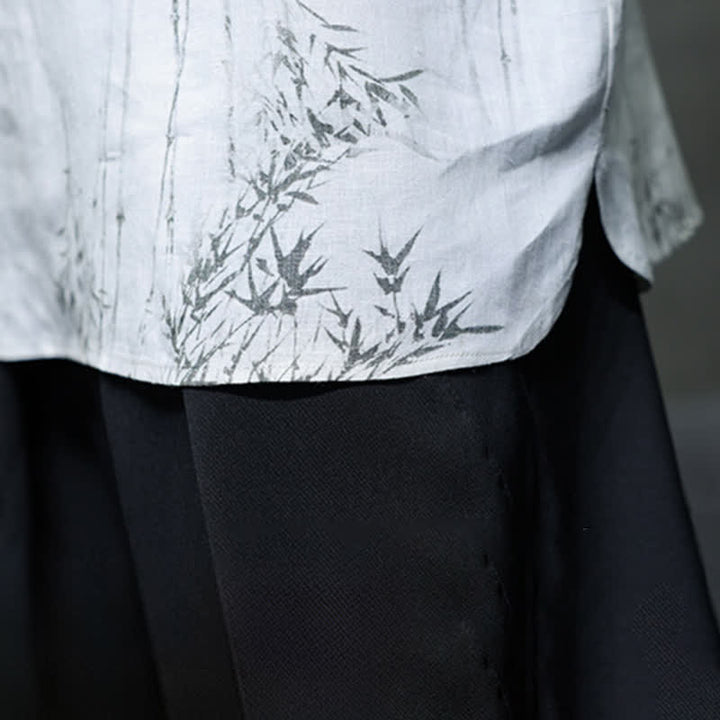 Buddha Stones Summer Tang Style Frog Button Bamboo Print Cotton Linen Men's Short Sleeve Shirt - image 10