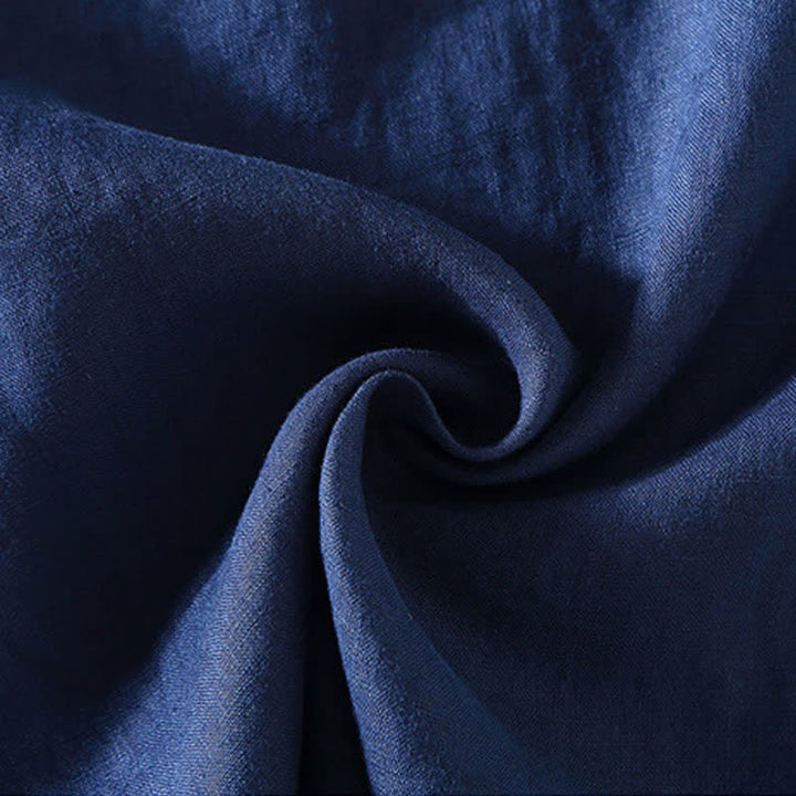 Buddha Stones Summer Casual Mandarin Collar Frog Button Solid Linen Men's Short Sleeve Shirt - image 9