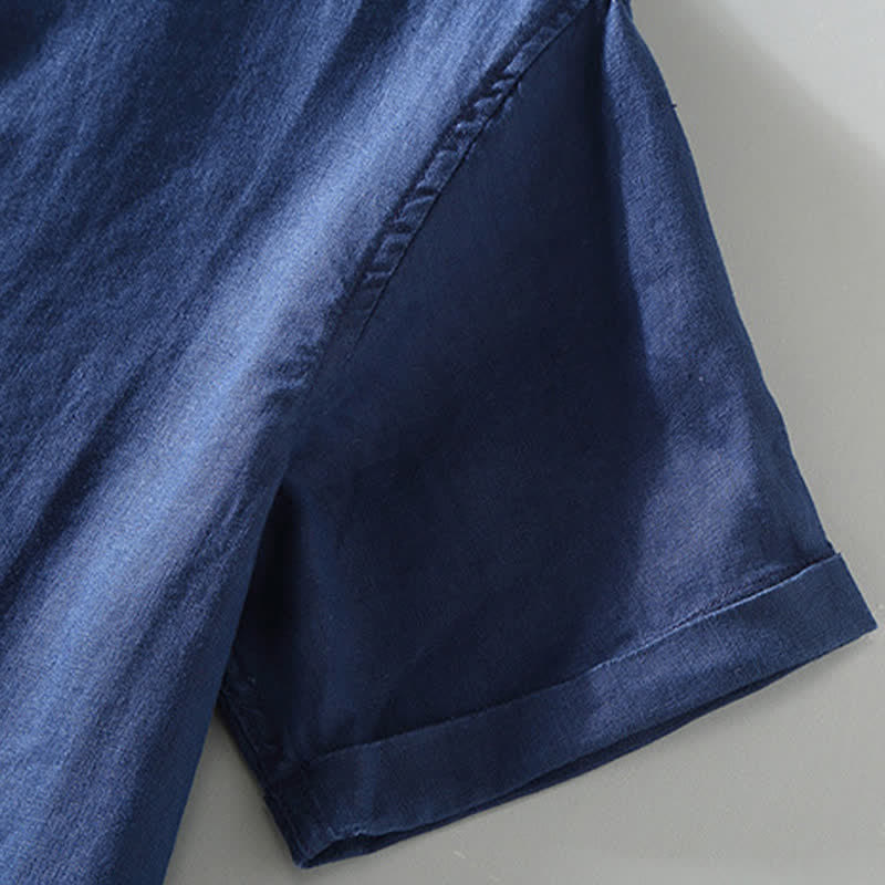 Buddha Stones Summer Casual Mandarin Collar Frog Button Solid Linen Men's Short Sleeve Shirt - image 7