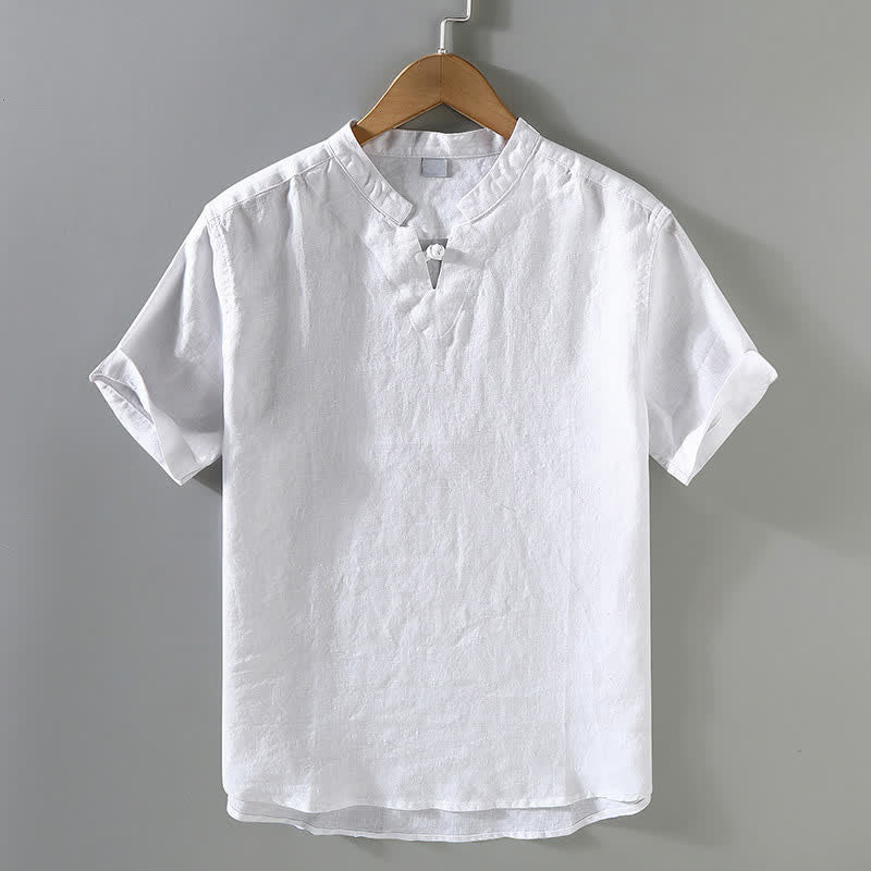 Buddha Stones Summer Casual Mandarin Collar Frog Button Solid Linen Men's Short Sleeve Shirt - White - US/UK/AU42，EU52 (3XL) - image 10