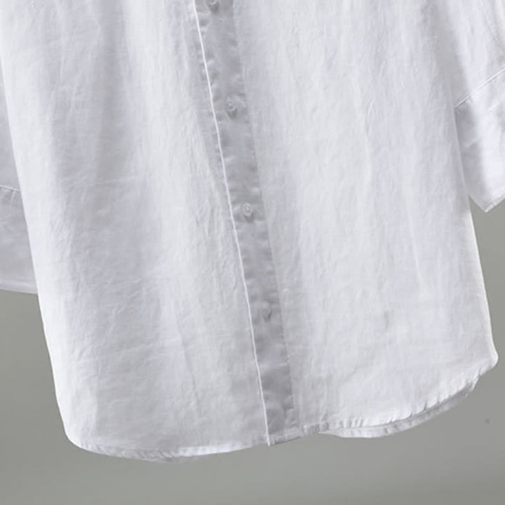 Buddha Stones Spring Minimalist Button-Up Solid Linen Men's Three-Quarter Sleeve Shirt - image 5