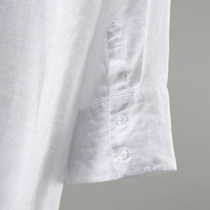 Buddha Stones Spring Minimalist Button-Up Solid Linen Men's Three-Quarter Sleeve Shirt - image 8