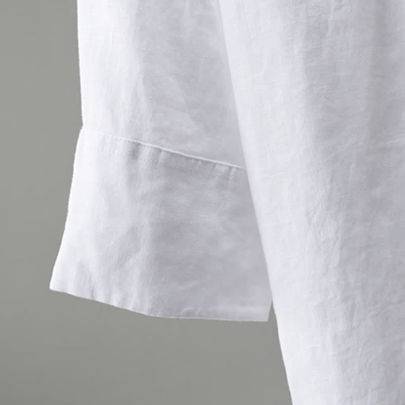 Buddha Stones Spring Minimalist Button-Up Solid Linen Men's Three-Quarter Sleeve Shirt - image 7