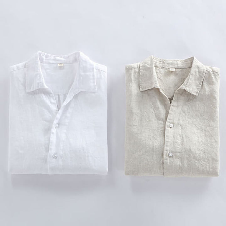 Buddha Stones Spring Minimalist Button-Up Solid Linen Men's Three-Quarter Sleeve Shirt - image 10