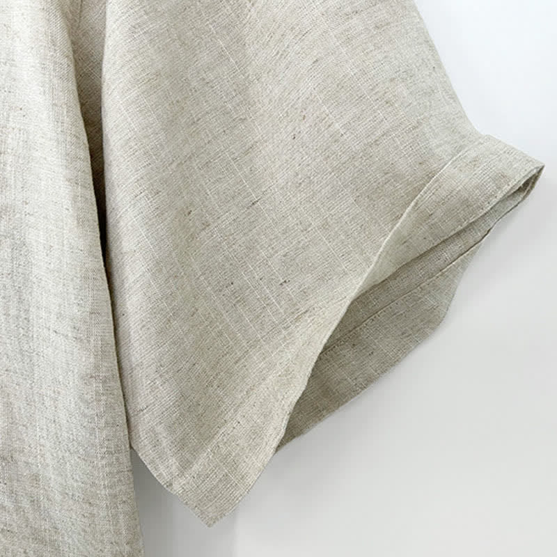 Buddha Stones Summer Minimalist Mandarin Collar Frog Button Solid Men's Short Sleeve Shirt - image 5