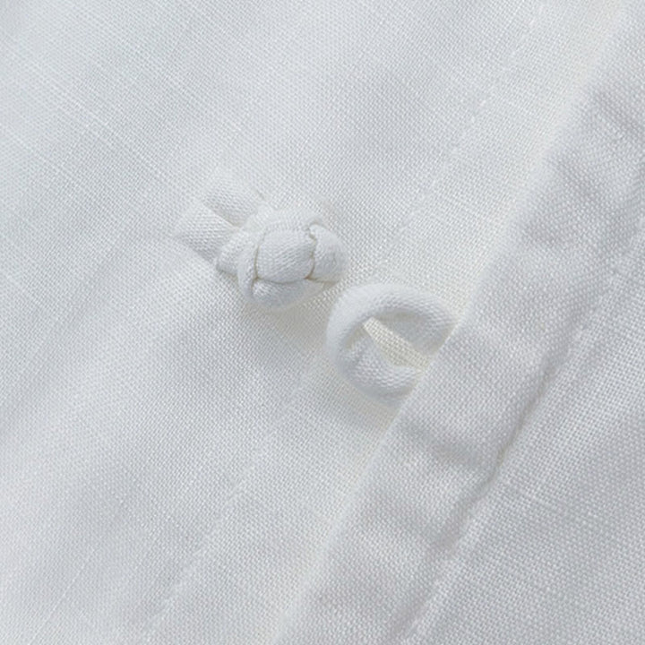 Buddha Stones Summer Minimalist Mandarin Collar Frog Button Solid Men's Short Sleeve Shirt - image 13