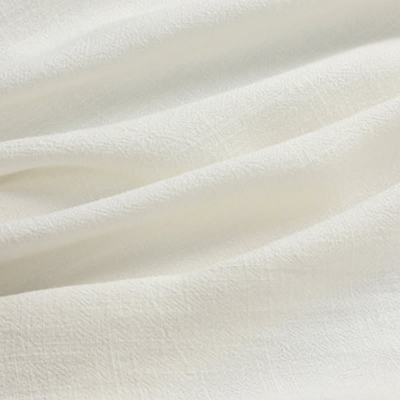 Buddha Stones Summer Solid Frog Button V-neck Auspicious Cloud Embroidery Cotton Linen Men's Short Sleeve Shirt - image 7