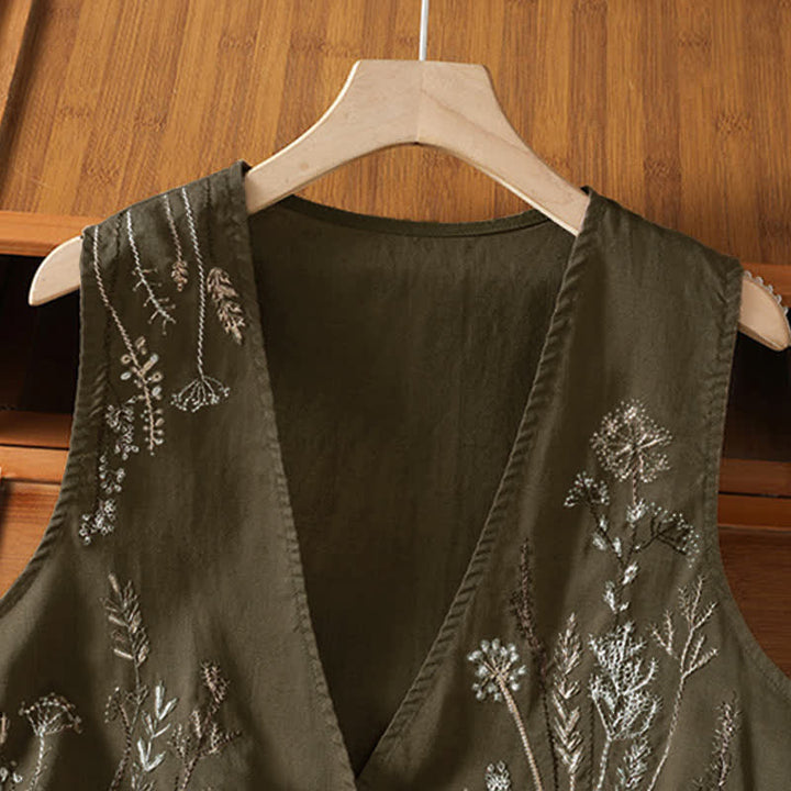 Buddha Stones Summer Embroidery Floral Women's Sleeveless Shirts With Pockets - image 16