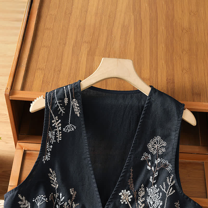 Buddha Stones Summer Embroidery Floral Women's Sleeveless Shirts With Pockets - image 10