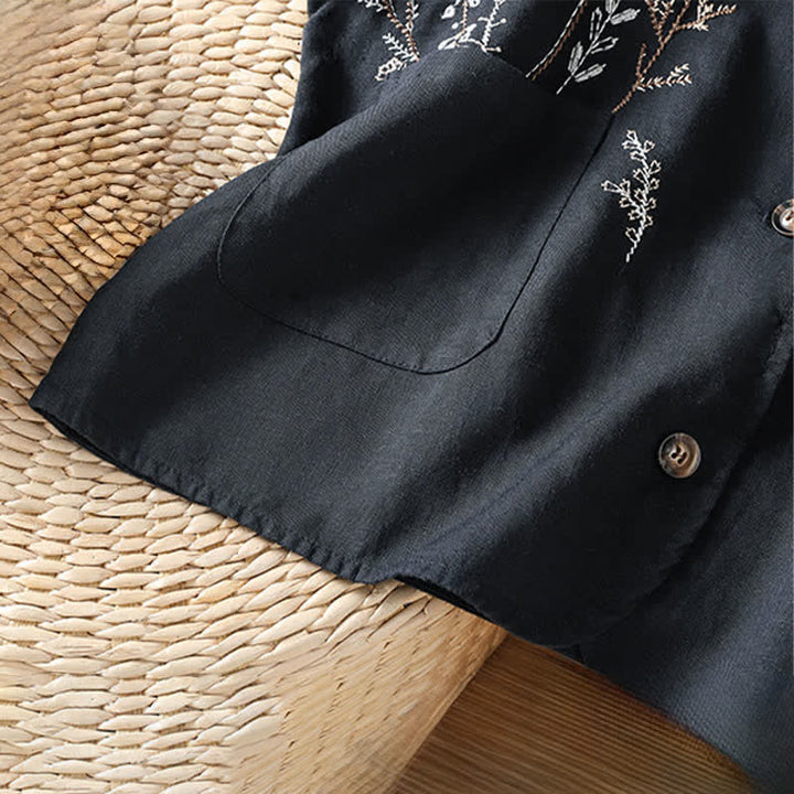 Buddha Stones Summer Embroidery Floral Women's Sleeveless Shirts With Pockets - image 13