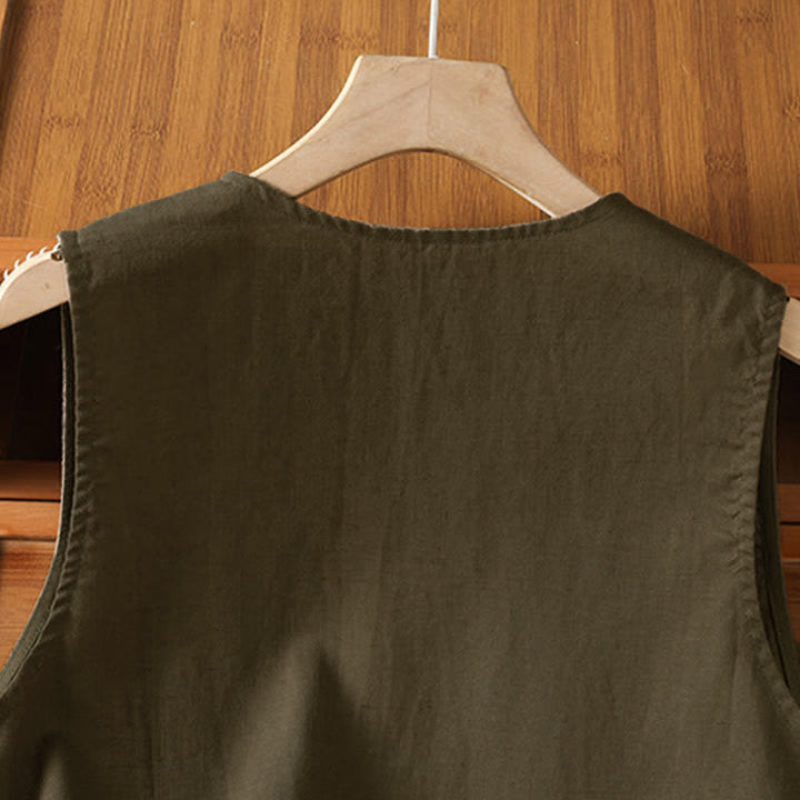Buddha Stones Summer Embroidery Floral Women's Sleeveless Shirts With Pockets - image 17