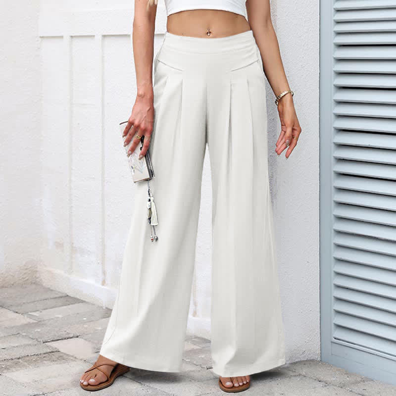 Buddha Stones Plain Color Cotton Linen High Waist Women's Wide Leg Pants With Pockets - White - US16，UK/AU20，EU48 (3XL) - image 21