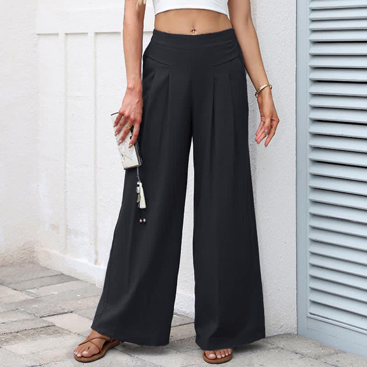 Buddha Stones Plain Color Cotton Linen High Waist Women's Wide Leg Pants With Pockets - Black - US16，UK/AU20，EU48 (3XL) - image 19
