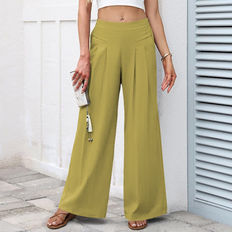 Buddha Stones Plain Color Cotton Linen High Waist Women's Wide Leg Pants With Pockets - DarkKhaki - US16，UK/AU20，EU48 (3XL) - image 11