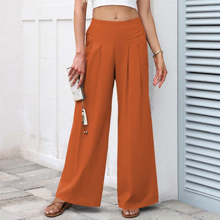 Buddha Stones Plain Color Cotton Linen High Waist Women's Wide Leg Pants With Pockets - Orange - US16，UK/AU20，EU48 (3XL) - image 17