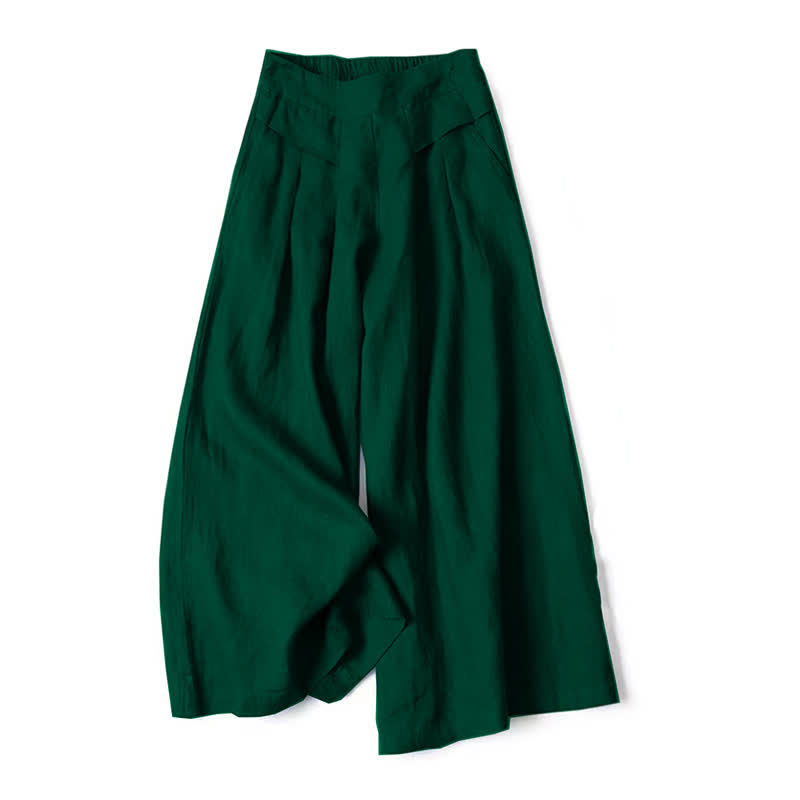 Buddha Stones Plain Color Cotton Linen High Waist Women's Wide Leg Pants With Pockets - image 16