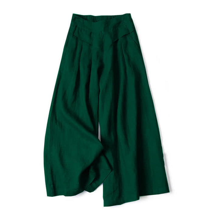 Buddha Stones Plain Color Cotton Linen High Waist Women's Wide Leg Pants With Pockets - image 16