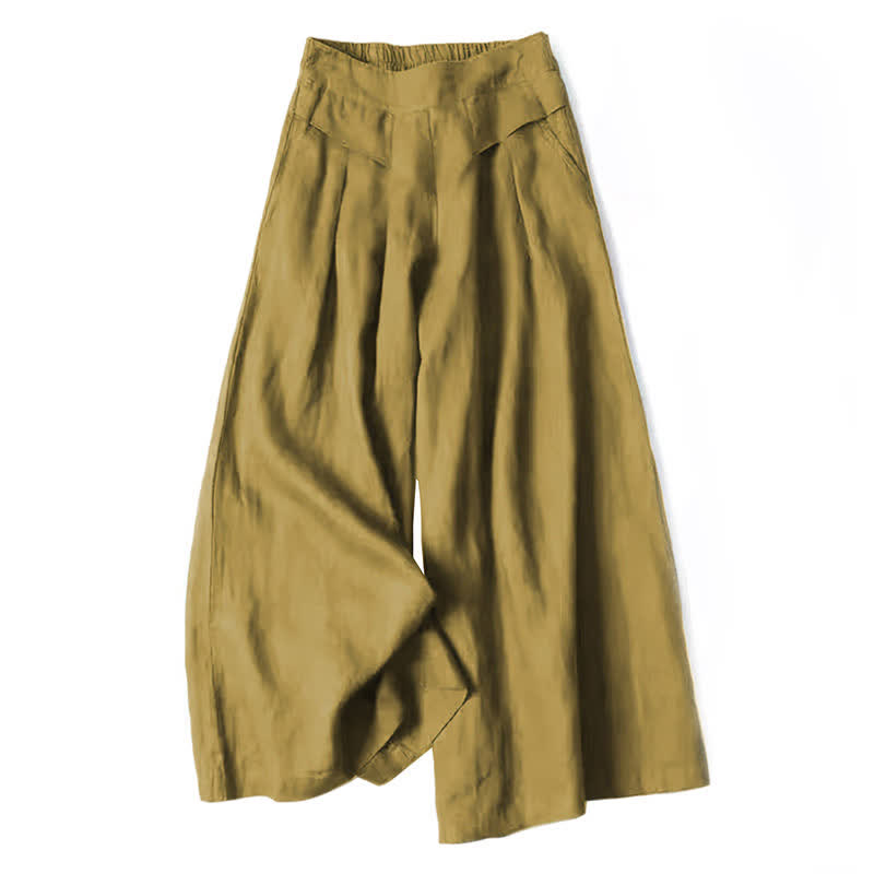 Buddha Stones Plain Color Cotton Linen High Waist Women's Wide Leg Pants With Pockets - image 12