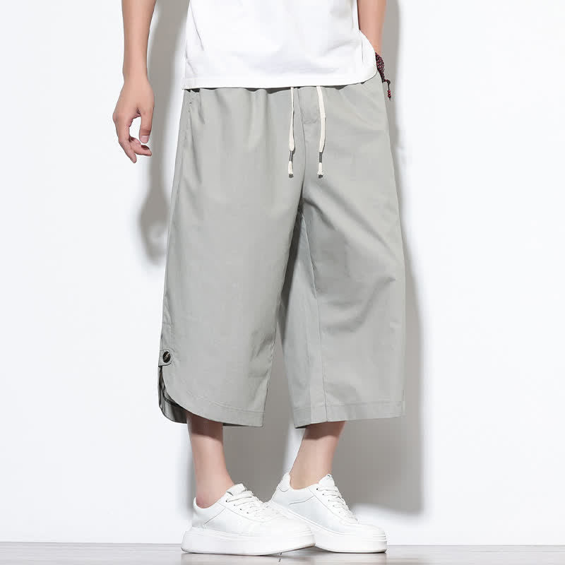 Buddha Stones Summer Casual Drawstring Side Slit Solid Cotton Men's Harem Pants With Pockets - image 23